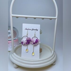 handmade micro crocheted violet dangle earrings